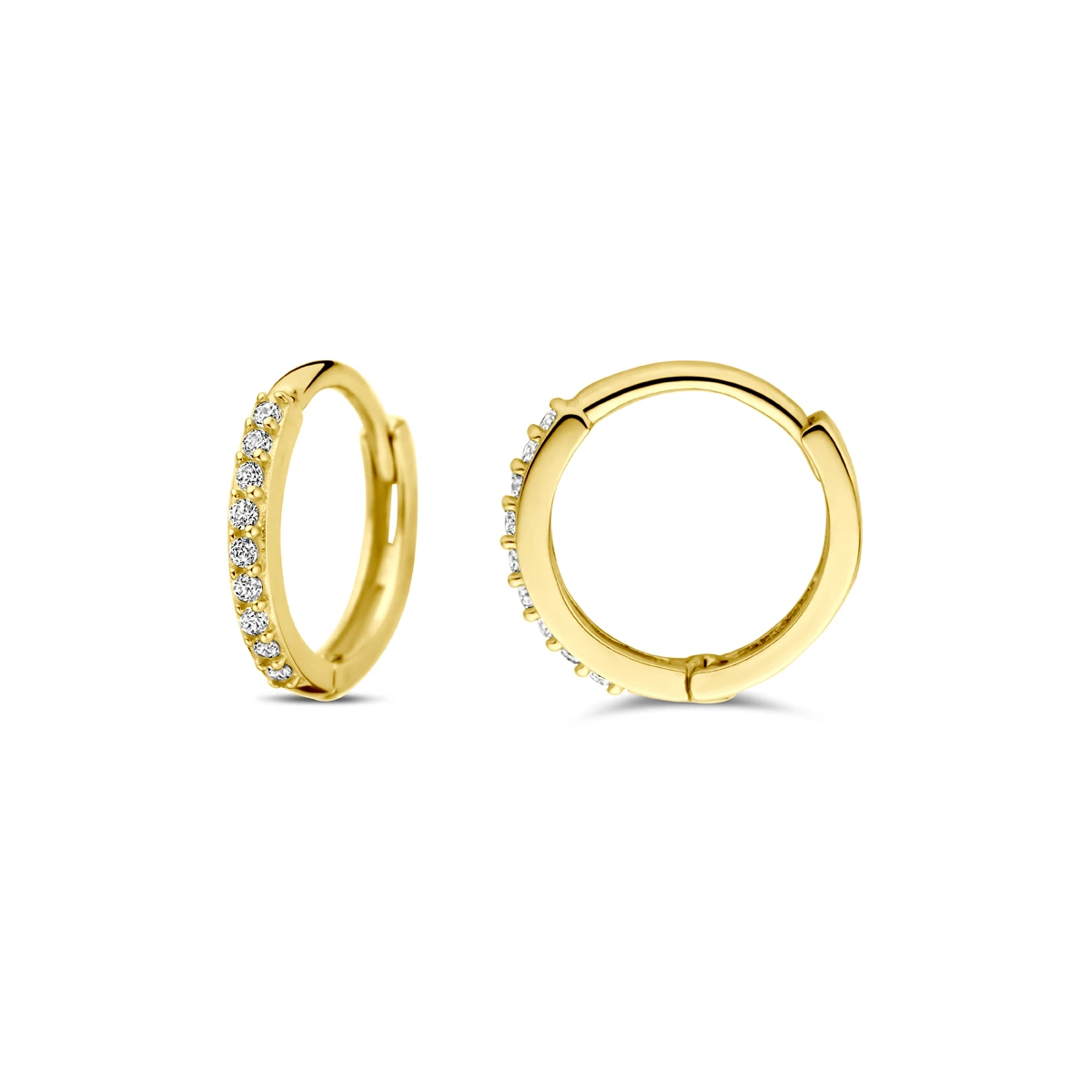 klapoorringen zirkonia 10 mm 14K geelgoud