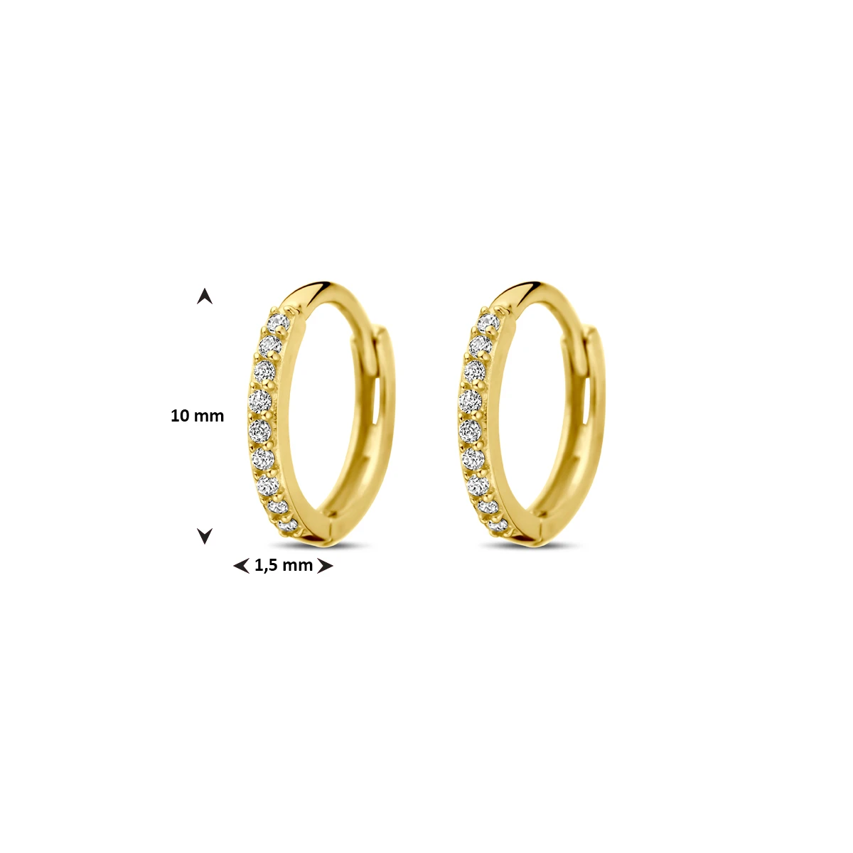 klapoorringen zirkonia 10 mm 14K geelgoud
