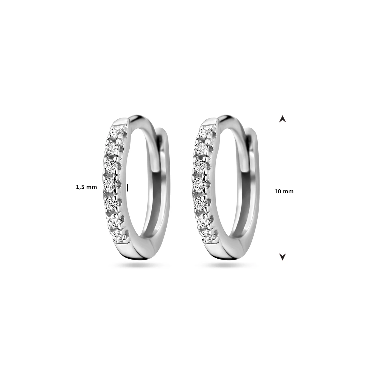 klapoorringen zirkonia 10 mm zilver gerhodineerd