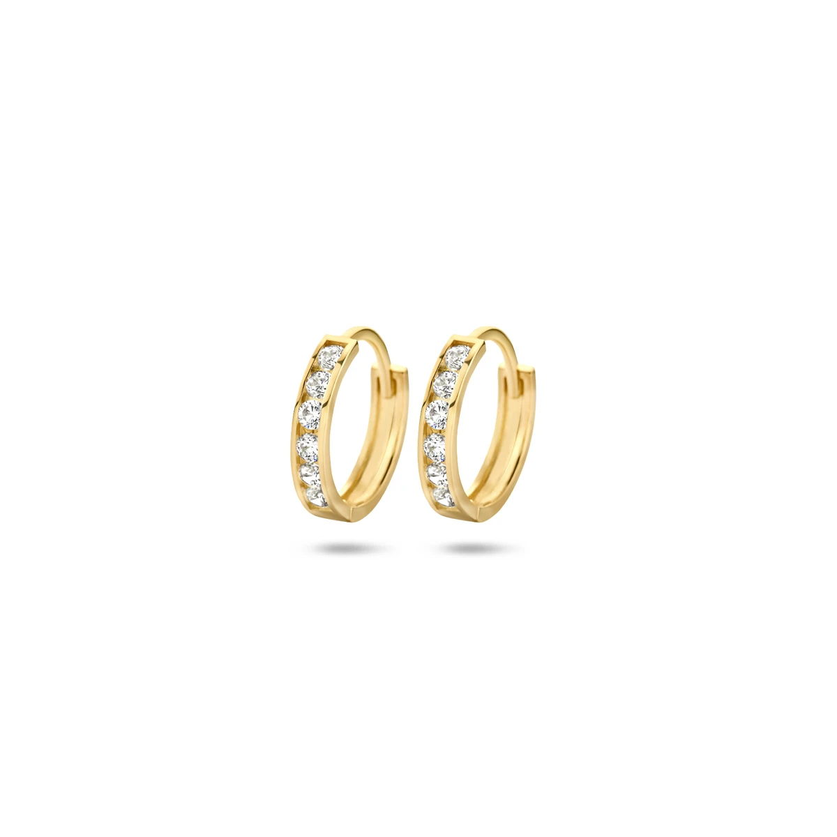 klapoorringen zirkonia 11 mm 14K geelgoud