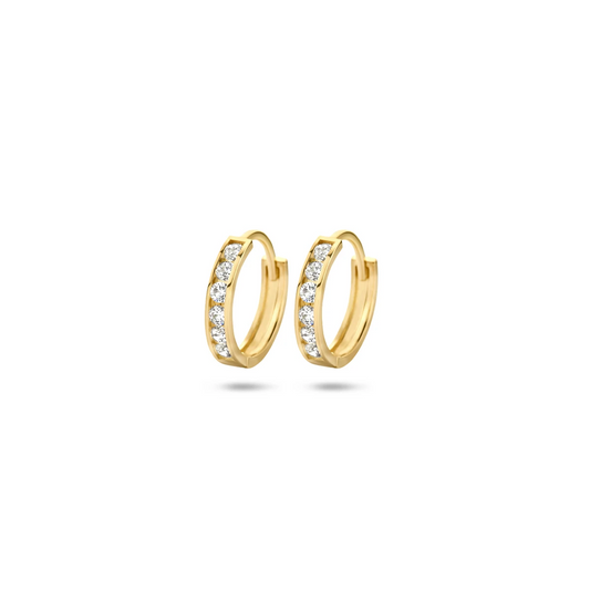 klapoorringen zirkonia 11 mm 14K geelgoud