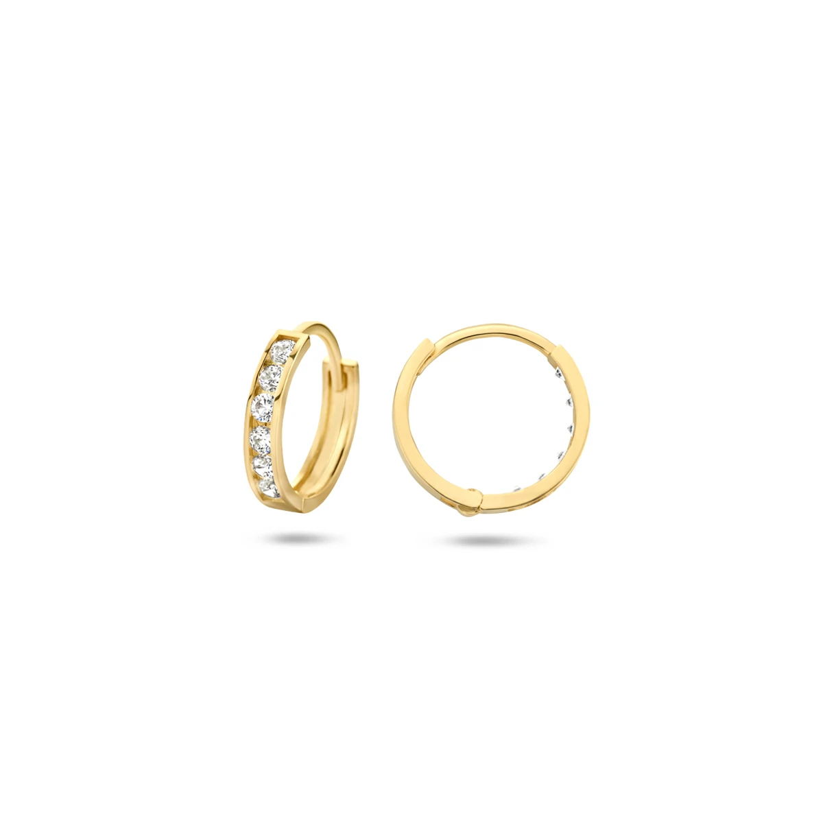klapoorringen zirkonia 11 mm 14K geelgoud