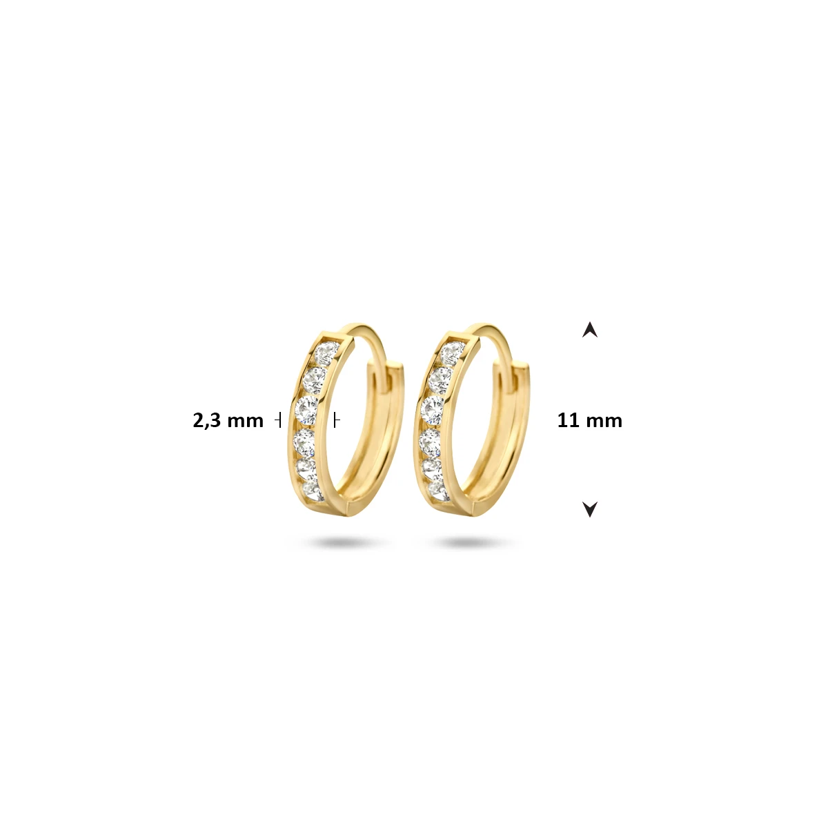 klapoorringen zirkonia 11 mm 14K geelgoud