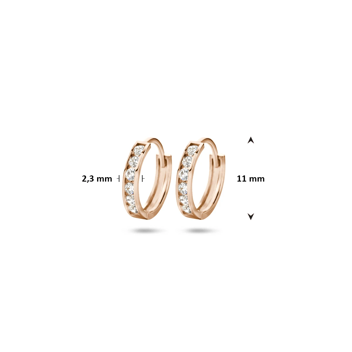klapoorringen zirkonia 11 mm 14K roségoud