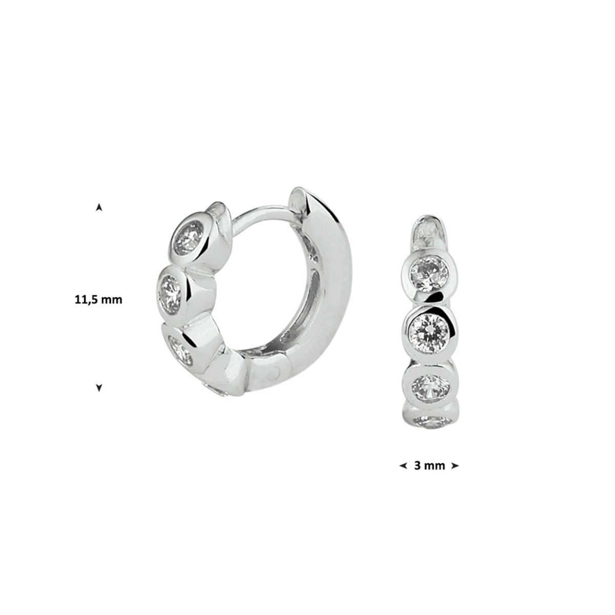 klapoorringen zirkonia 11,5 mm zilver gerhodineerd