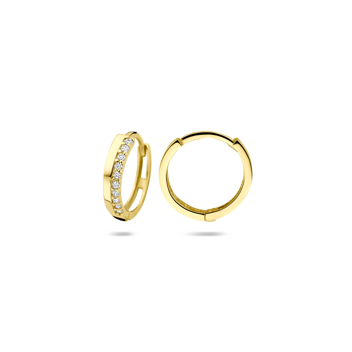 klapoorringen zirkonia 12 mm 14K geelgoud