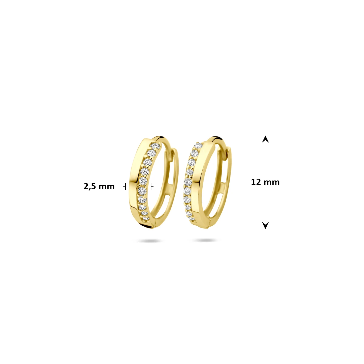 klapoorringen zirkonia 12 mm 14K geelgoud