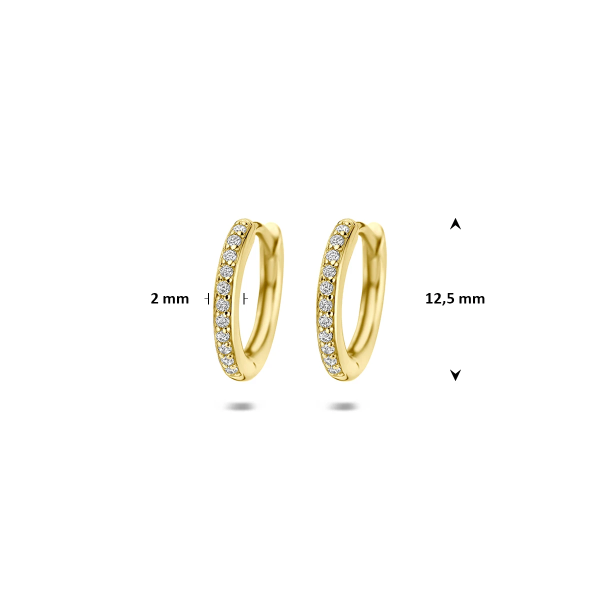 klapoorringen zirkonia 12,5 mm 1 micron zilver verguld (geel)