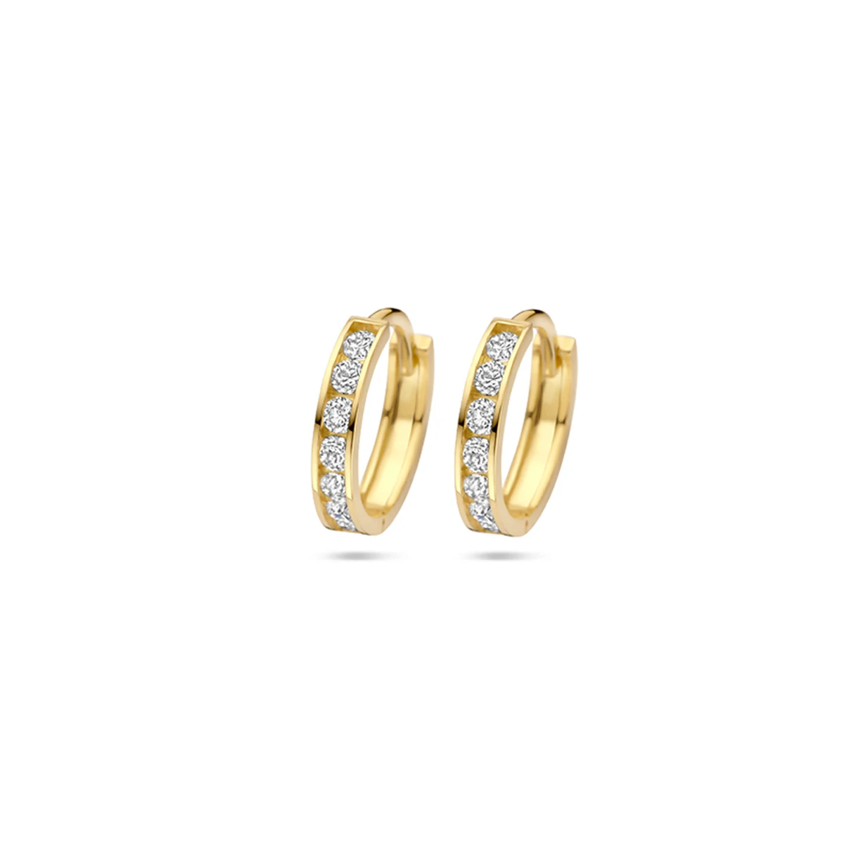 klapoorringen zirkonia 12,5 mm 14K geelgoud