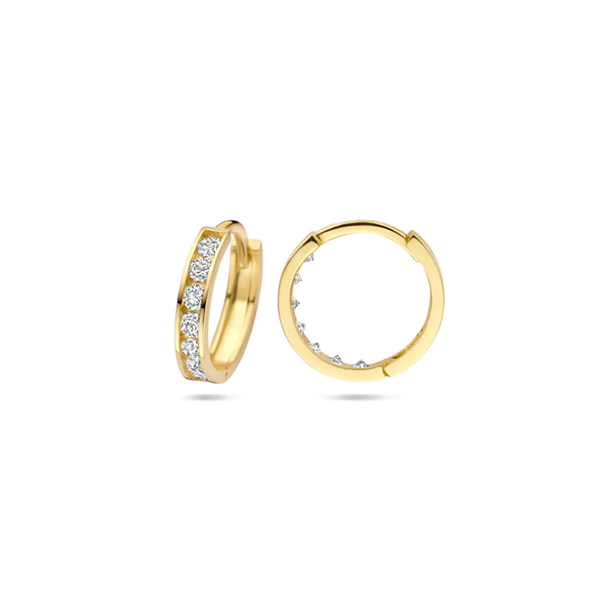 klapoorringen zirkonia 12,5 mm 14K geelgoud