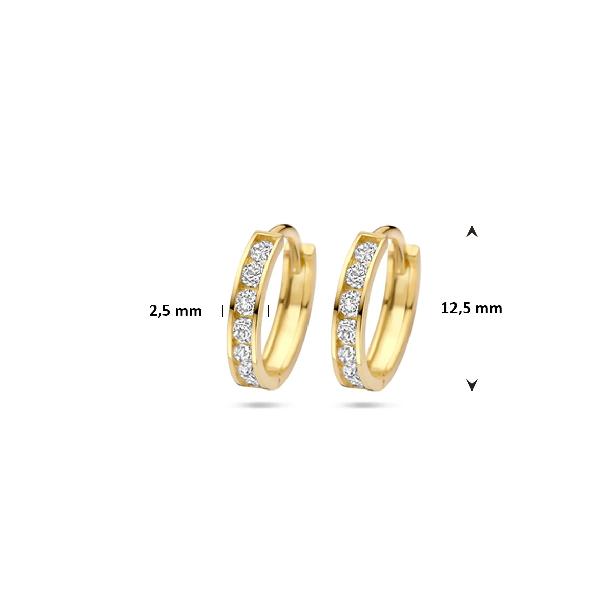 klapoorringen zirkonia 12,5 mm 14K geelgoud