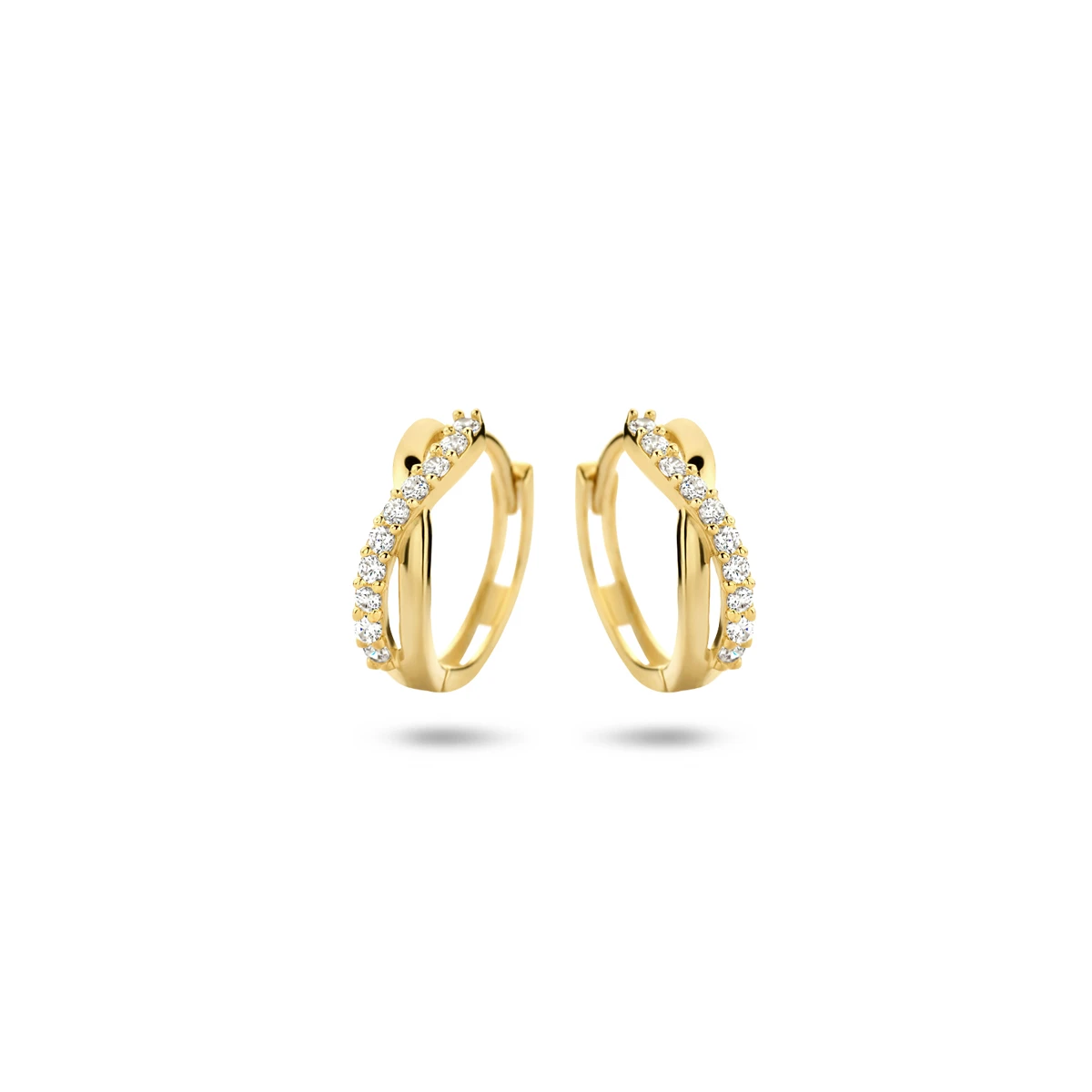 klapoorringen zirkonia 12,5 mm 14K geelgoud