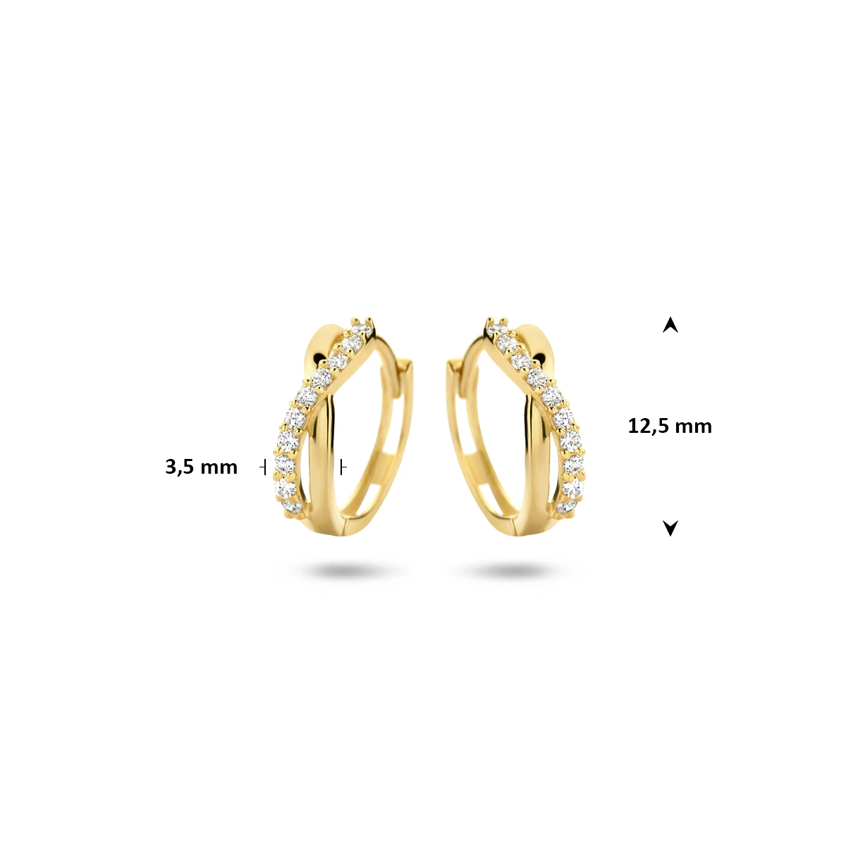 klapoorringen zirkonia 12,5 mm 14K geelgoud