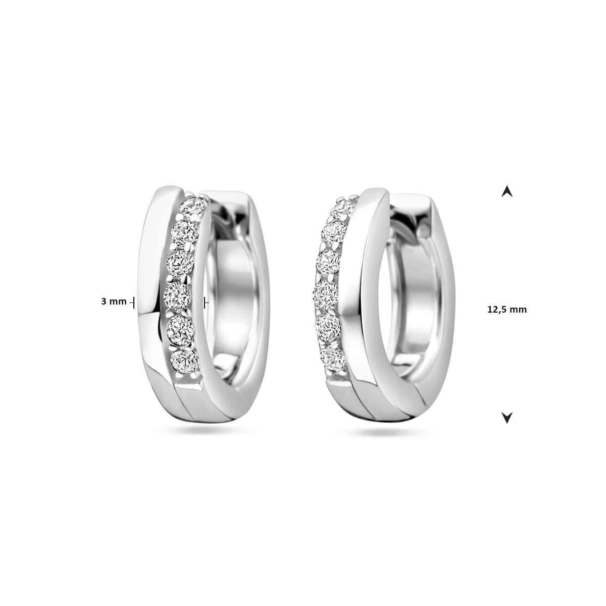 klapoorringen zirkonia 12,5 mm zilver gerhodineerd