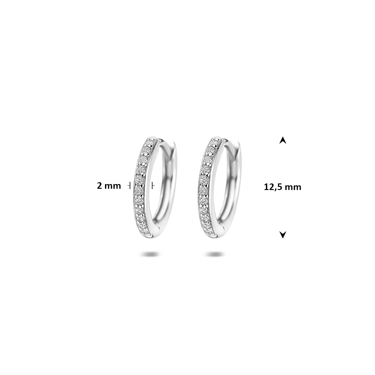 klapoorringen zirkonia 12,5 mm zilver gerhodineerd