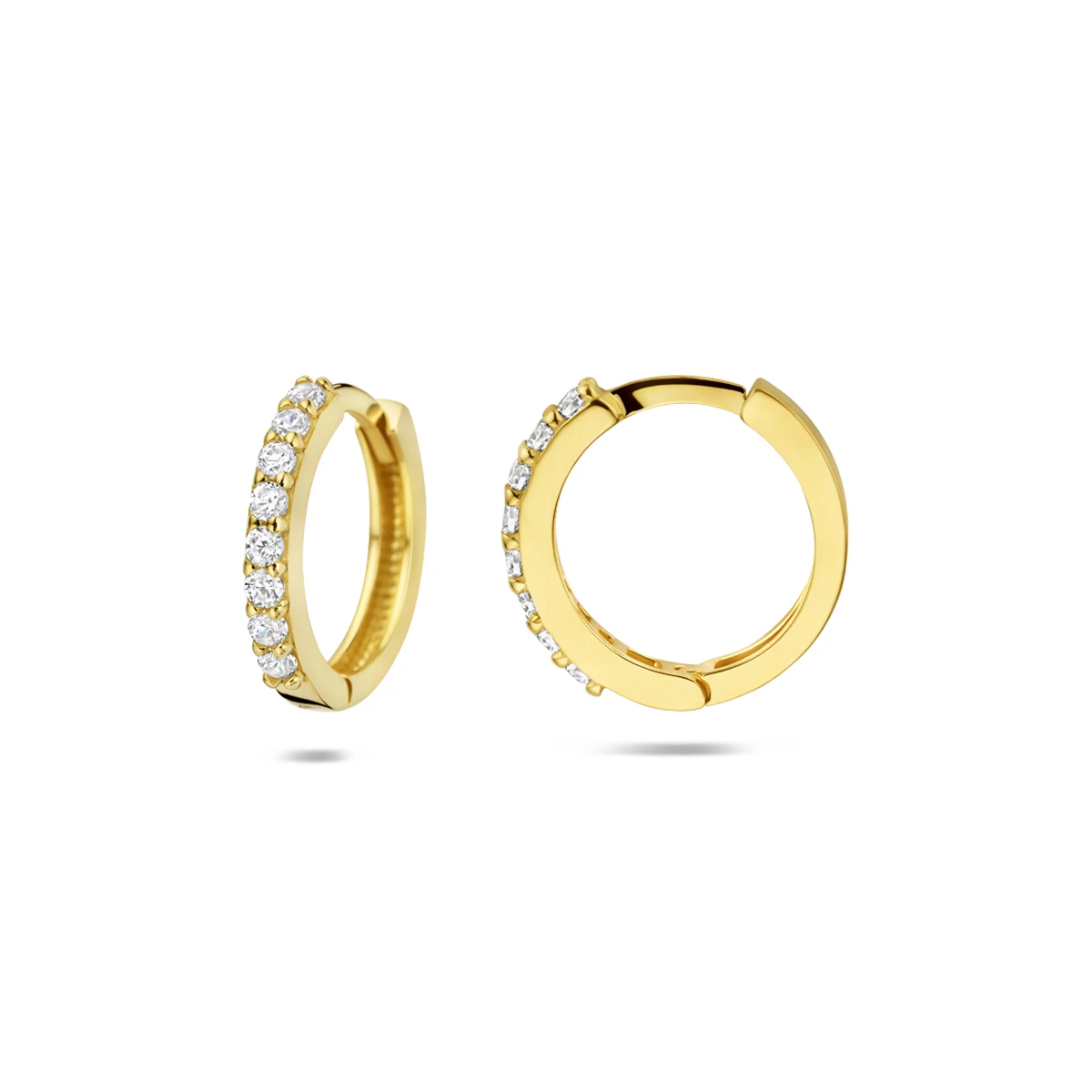 klapoorringen zirkonia 13 mm 14K geelgoud