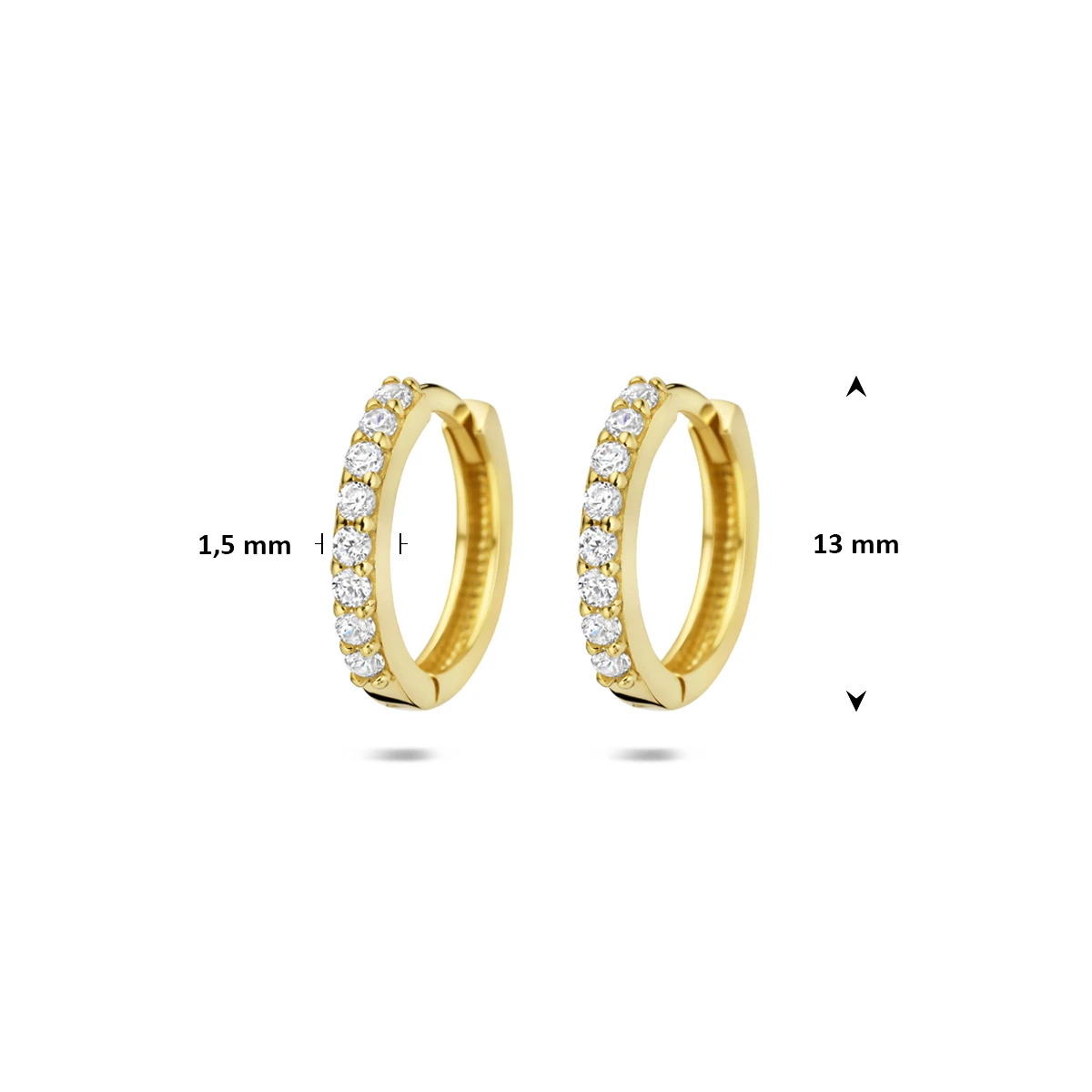 klapoorringen zirkonia 13 mm 14K geelgoud