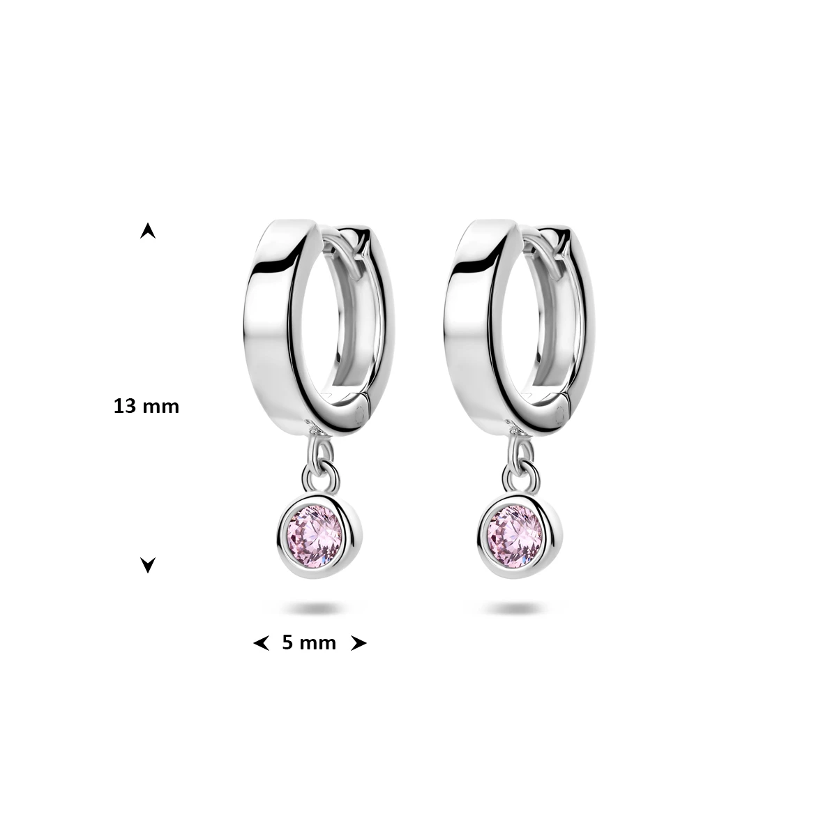 klapoorringen zirkonia 13 mm zilver gerhodineerd