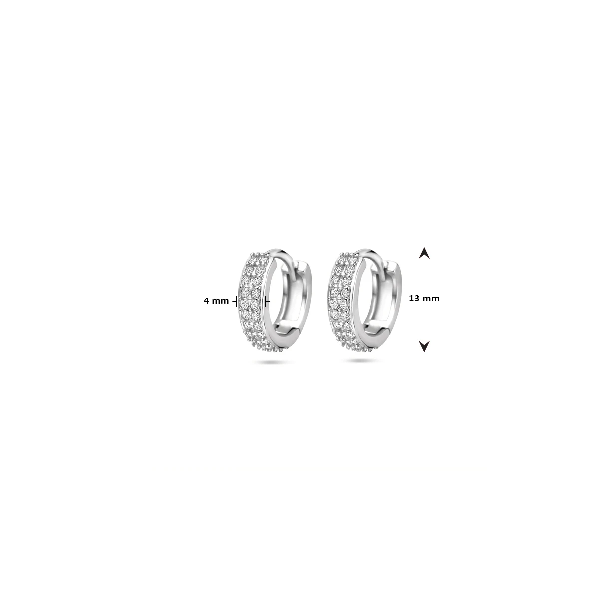 klapoorringen zirkonia 13 mm zilver gerhodineerd