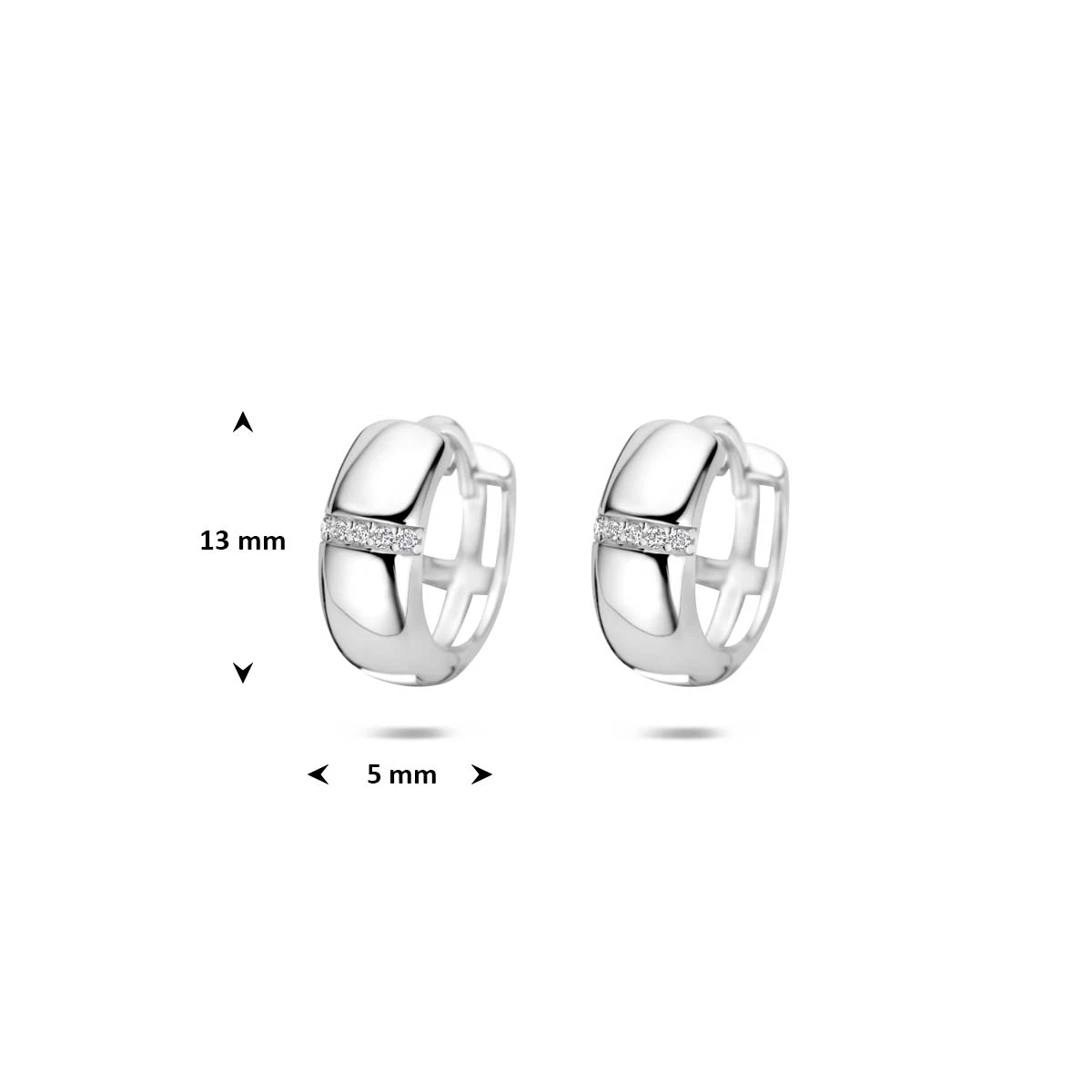 klapoorringen zirkonia 13 mm zilver gerhodineerd