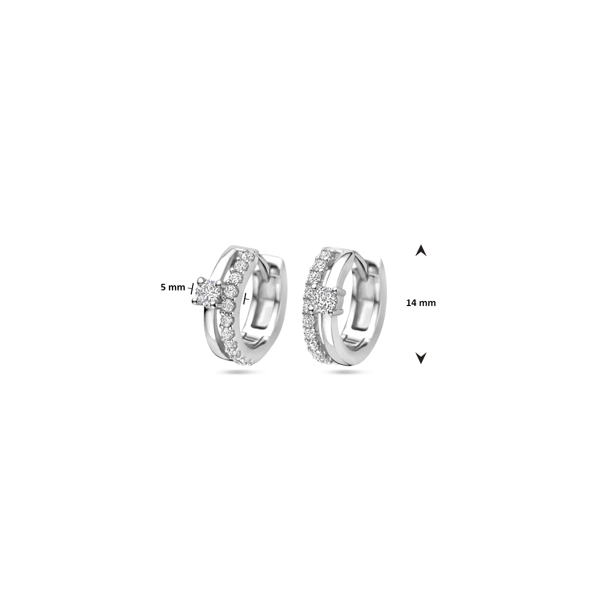 klapoorringen zirkonia 14 mm zilver gerhodineerd