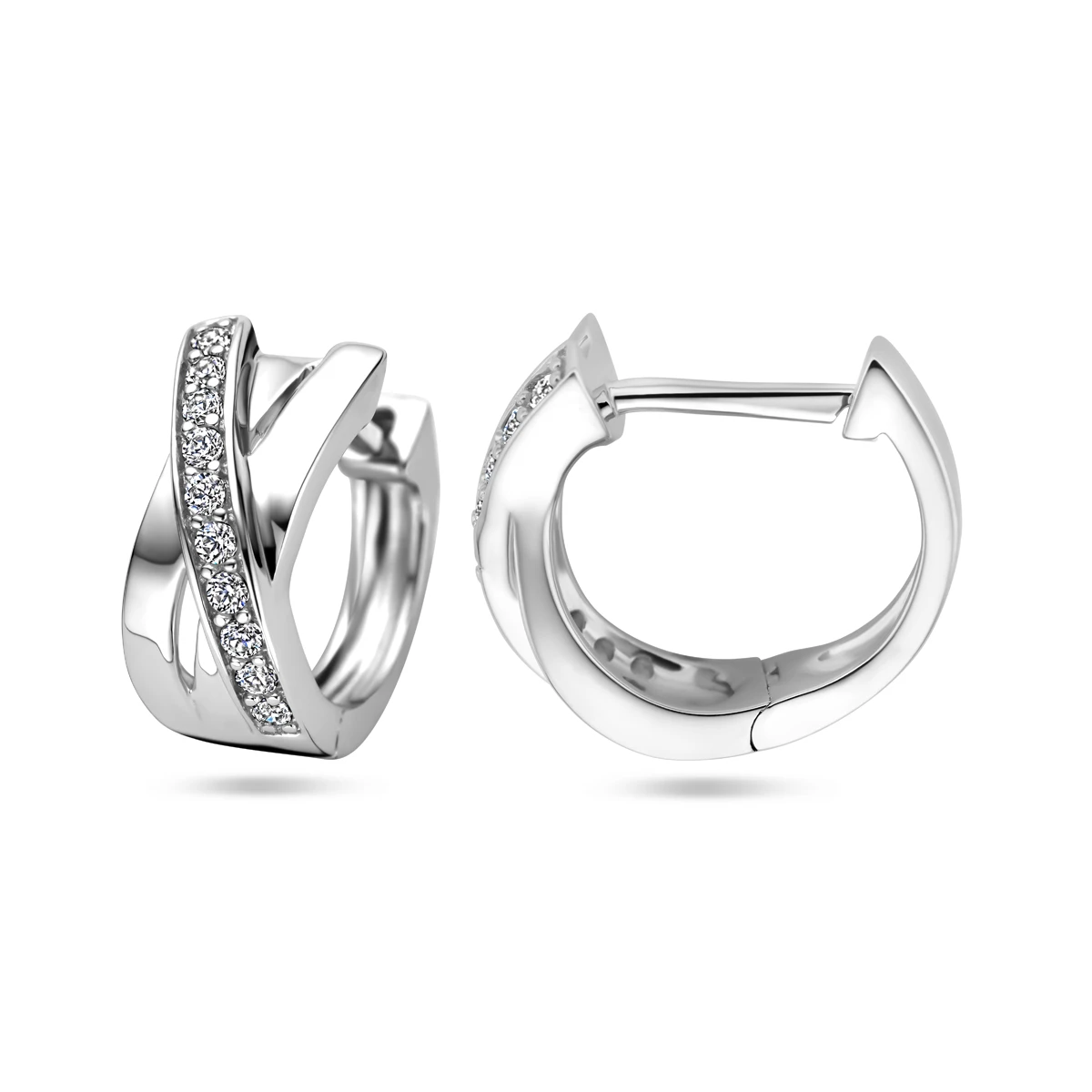 klapoorringen zirkonia 14 mm zilver gerhodineerd