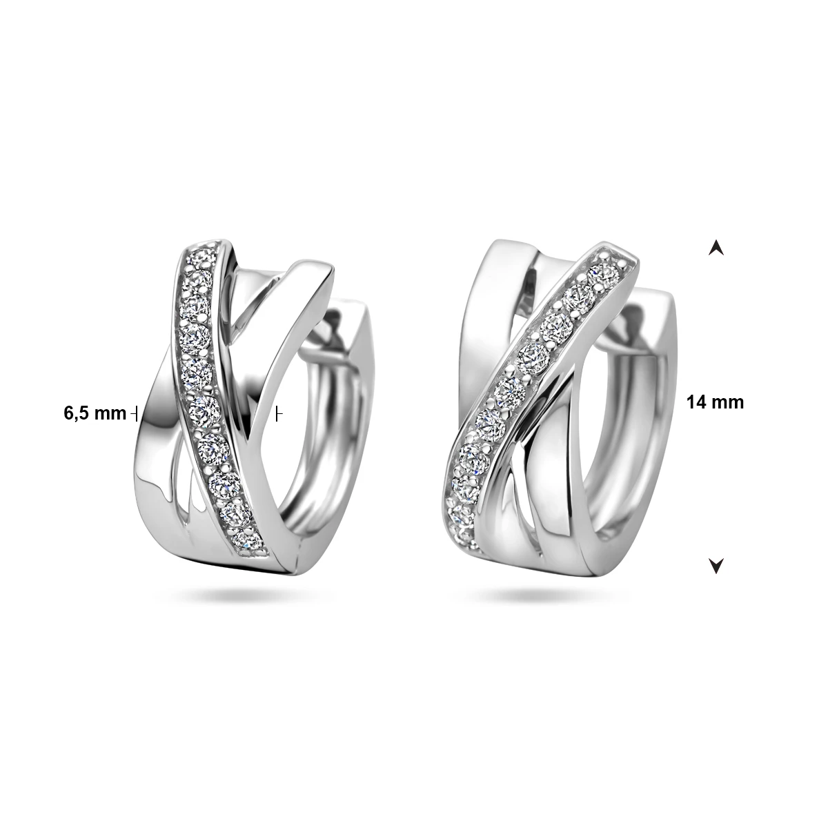 klapoorringen zirkonia 14 mm zilver gerhodineerd