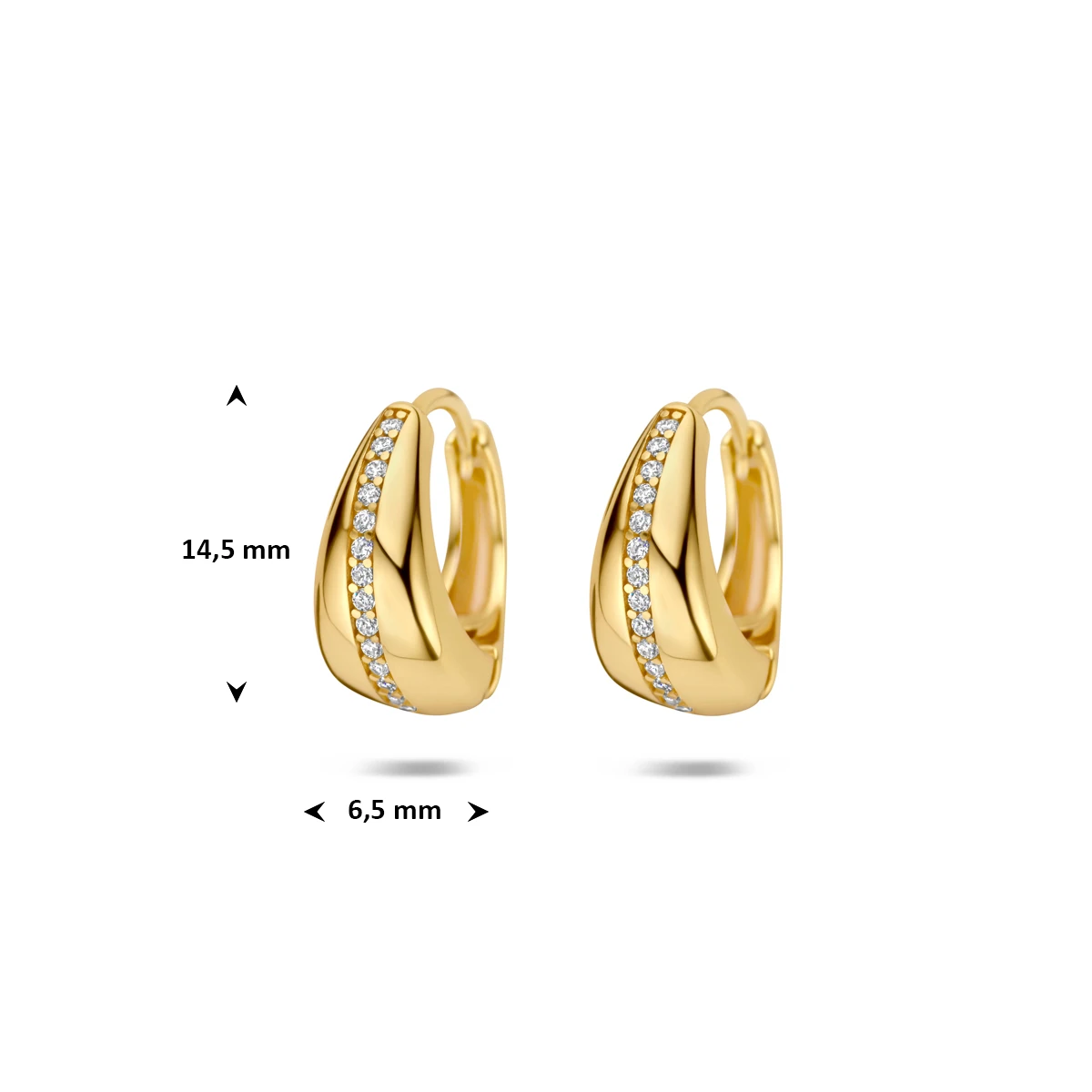 klapoorringen zirkonia 14,5 mm 1 micron zilver verguld (geel)