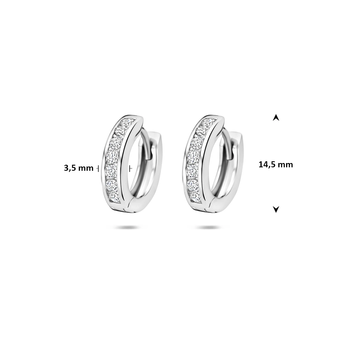 klapoorringen zirkonia 14,5 mm zilver gerhodineerd