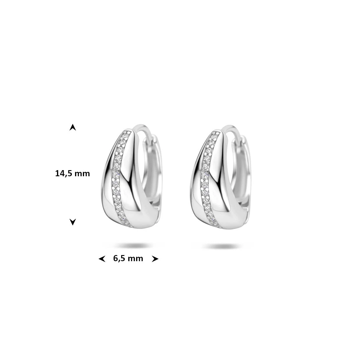 klapoorringen zirkonia 14,5 mm zilver gerhodineerd