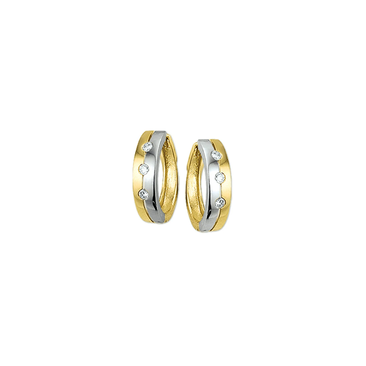 klapoorringen zirkonia 14K bicolor goud geel/wit