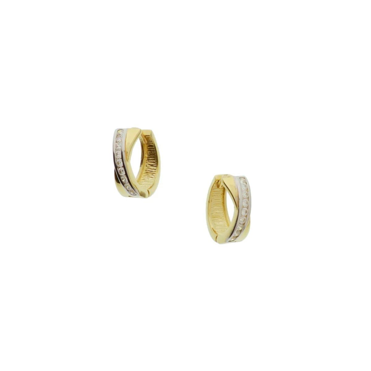 klapoorringen zirkonia bicolor gestift 12,5 mm 14K geelgoud