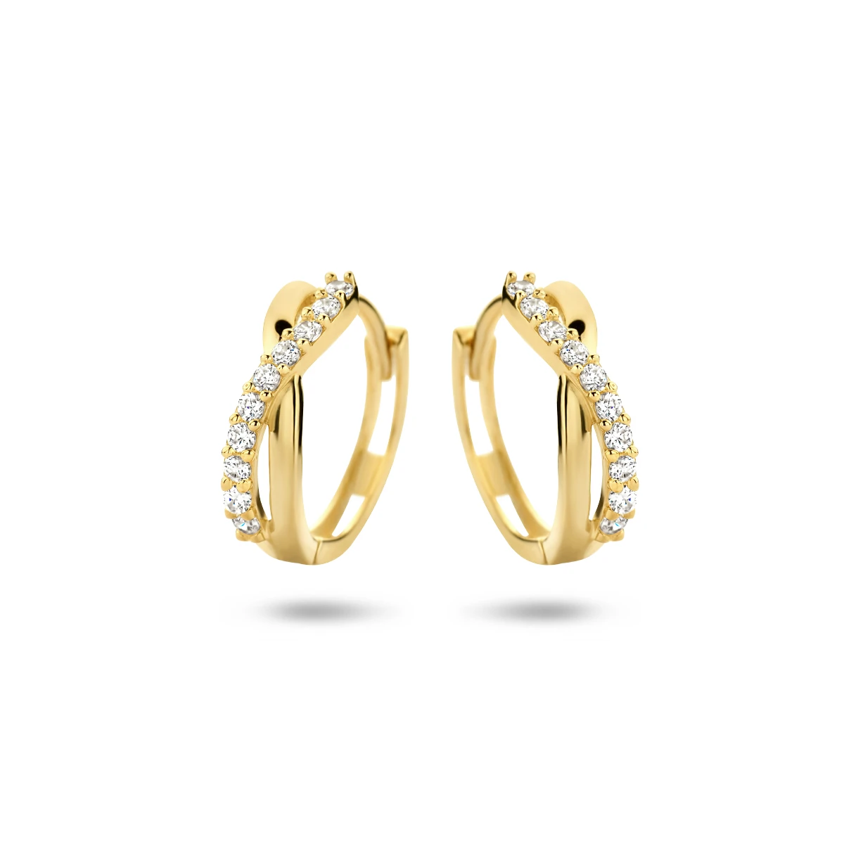 klapoorringen zirkonia 12,5 mm 14K geelgoud