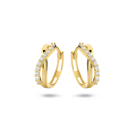 klapoorringen zirkonia 12,5 mm 14K geelgoud