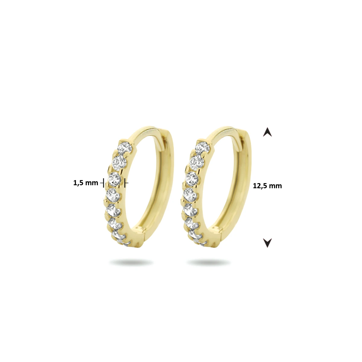 klapoorringen zirkonia 14K geelgoud