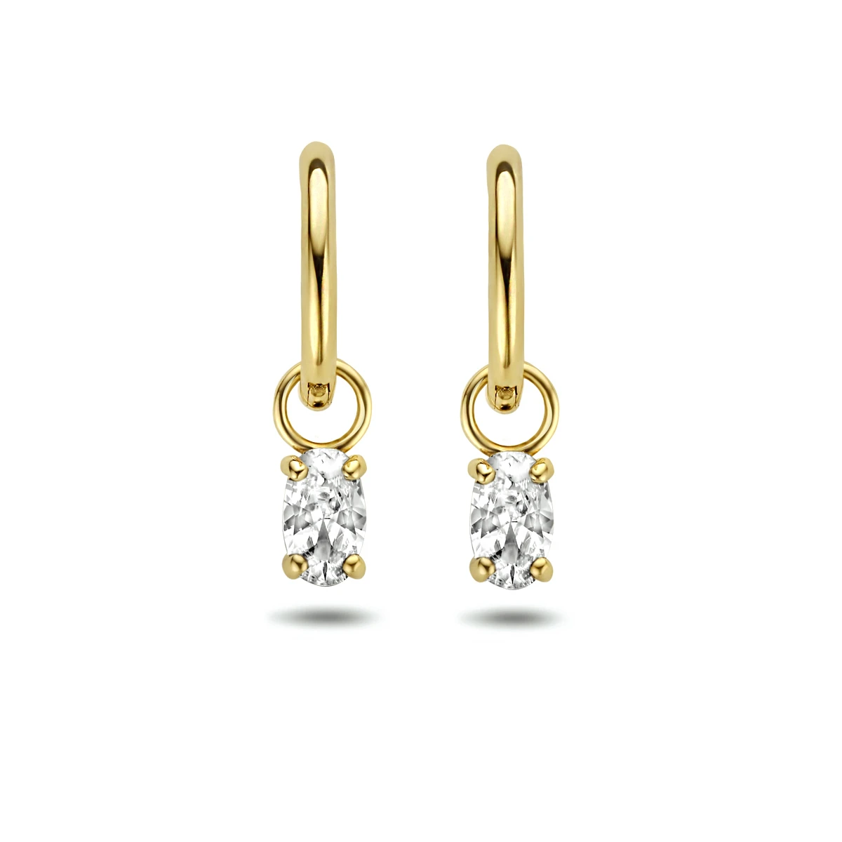 klapoorringen zirkonia 15 mm 14K geelgoud