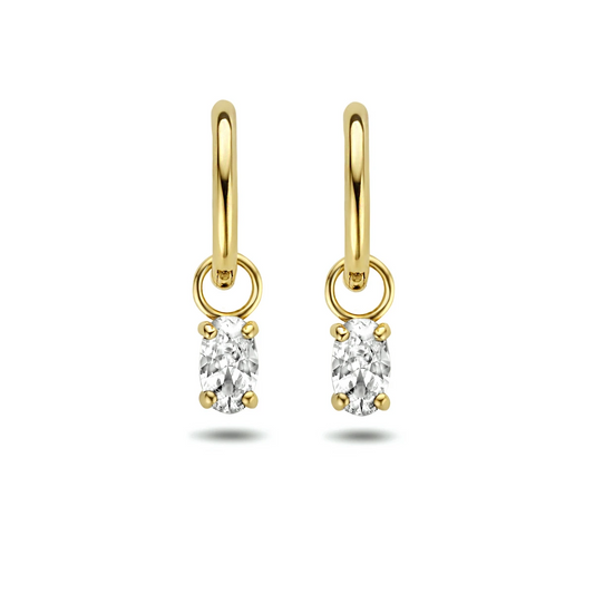 klapoorringen zirkonia 15 mm 14K geelgoud