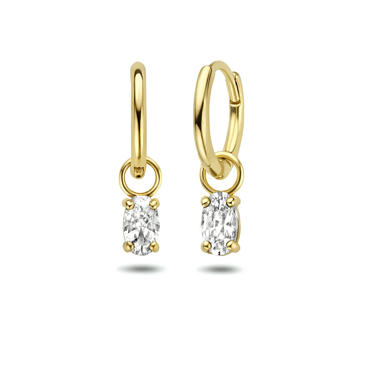 klapoorringen zirkonia 15 mm 14K geelgoud