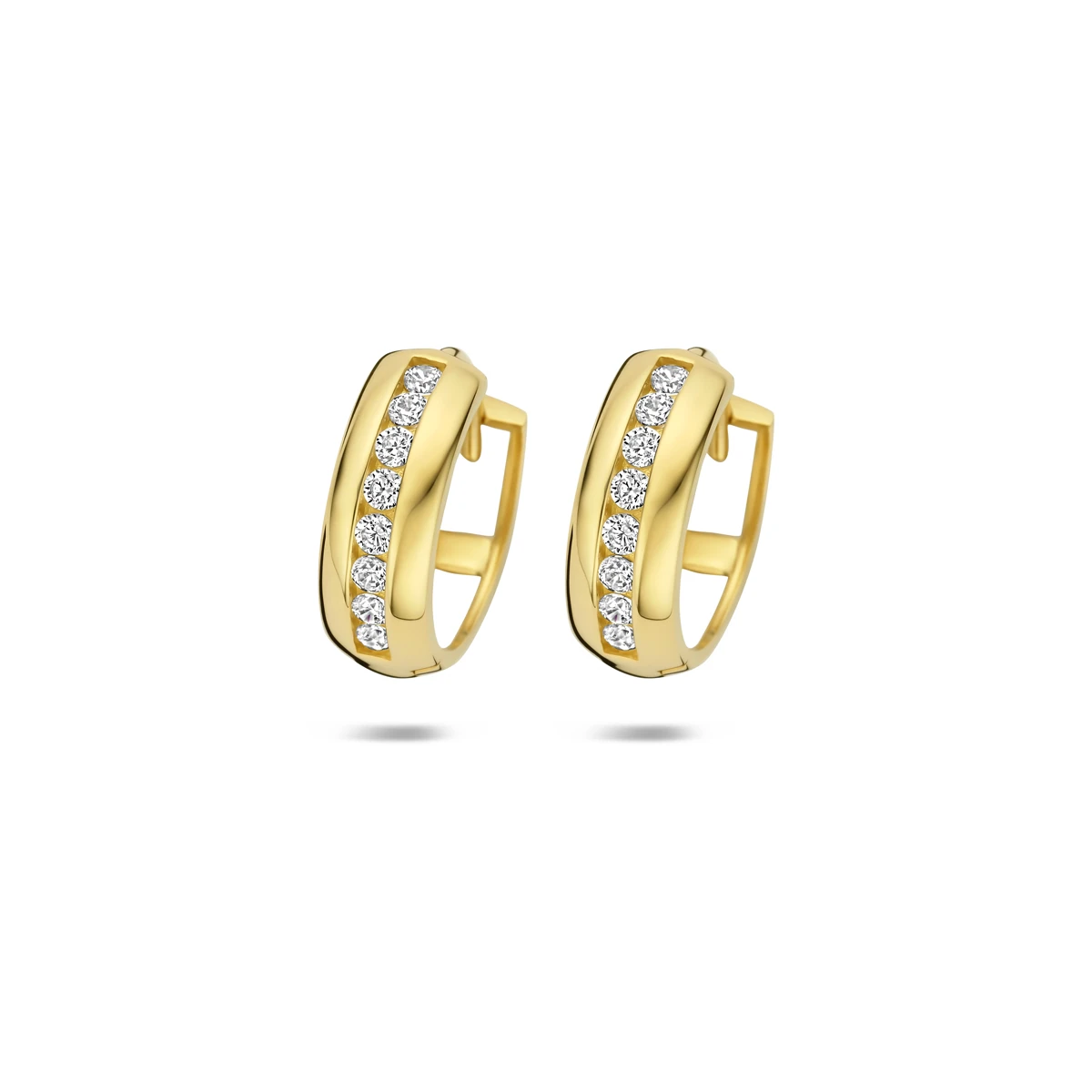klapoorringen zirkonia 14K geelgoud