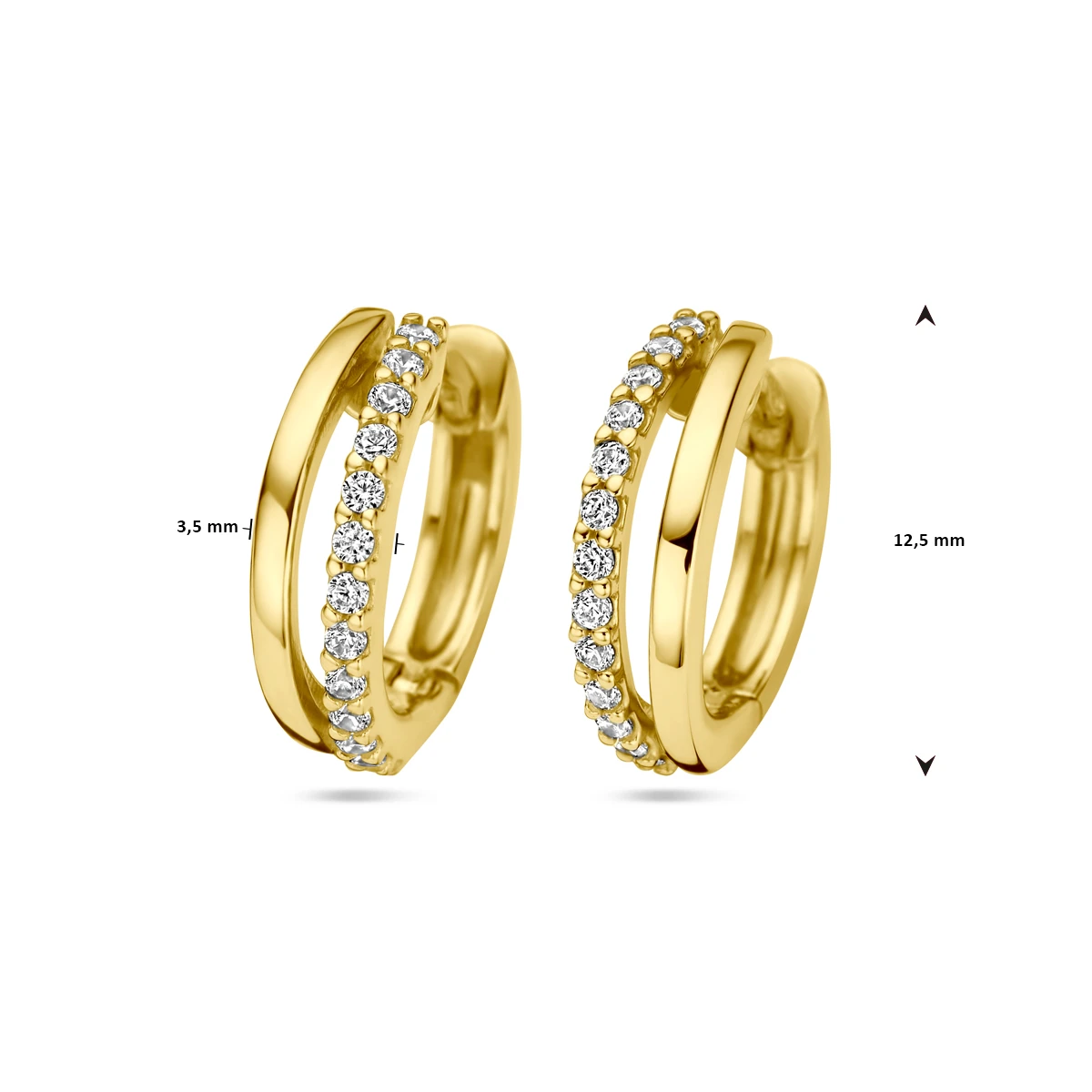 klapoorringen zirkonia 14K geelgoud