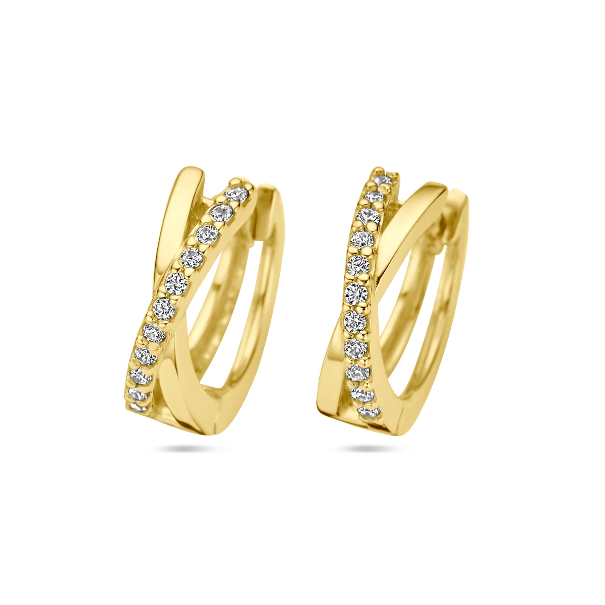 klapoorringen zirkonia 14K geelgoud