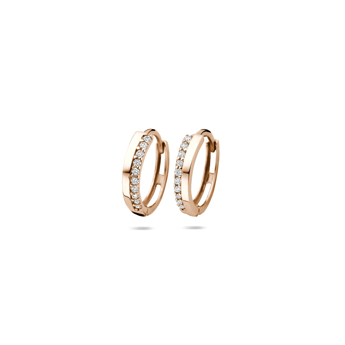 klapoorringen zirkonia 14K roségoud