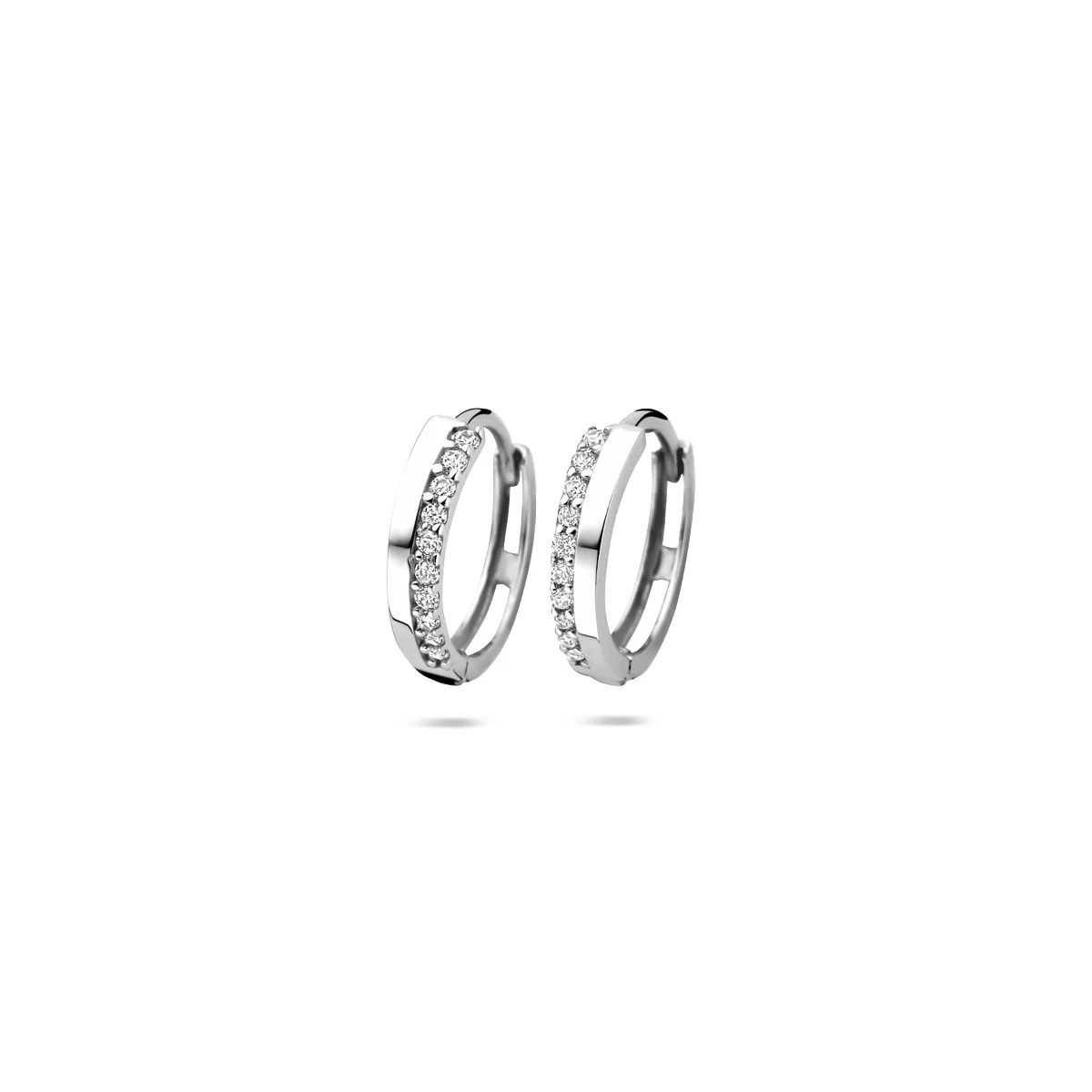 klapoorringen zirkonia 14K witgoud