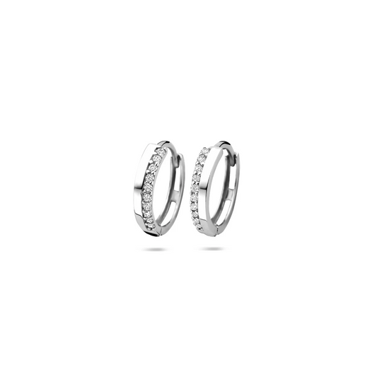 klapoorringen zirkonia 14K witgoud