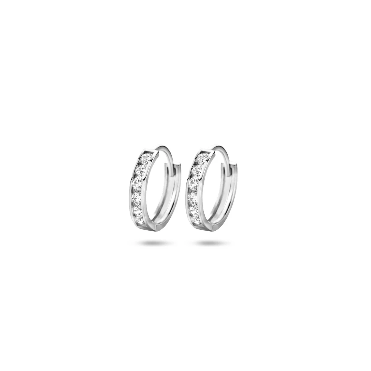 klapoorringen zirkonia 14K witgoud