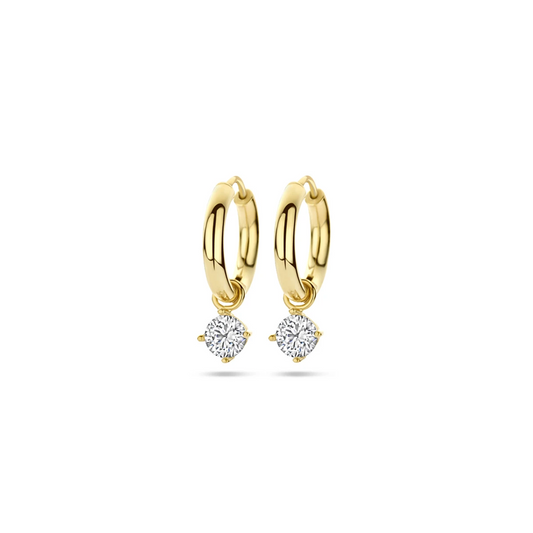klapoorringen zirkonia 15 mm 14K geelgoud