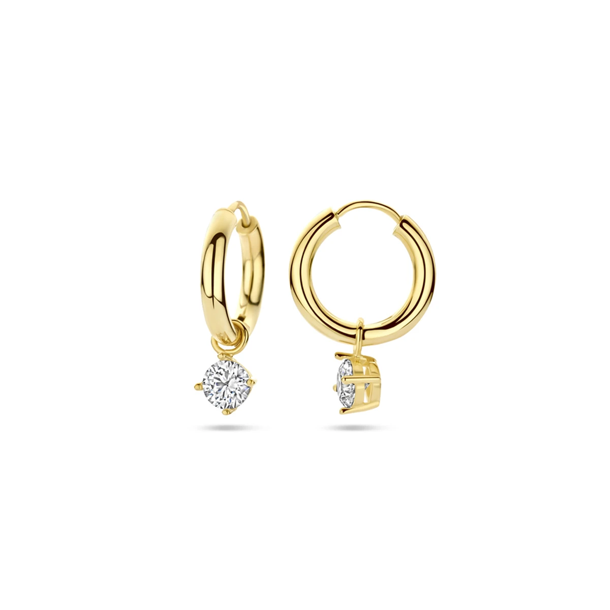 klapoorringen zirkonia 15 mm 14K geelgoud