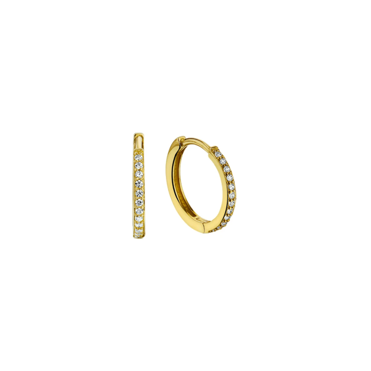 klapoorringen zirkonia 1,5 mm vlak 14K geelgoud