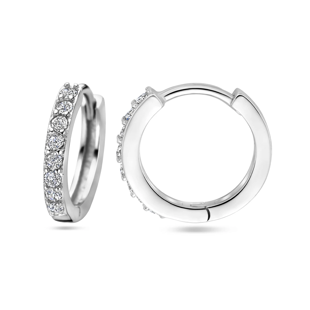 klapoorringen zirkonia 15 mm zilver gerhodineerd