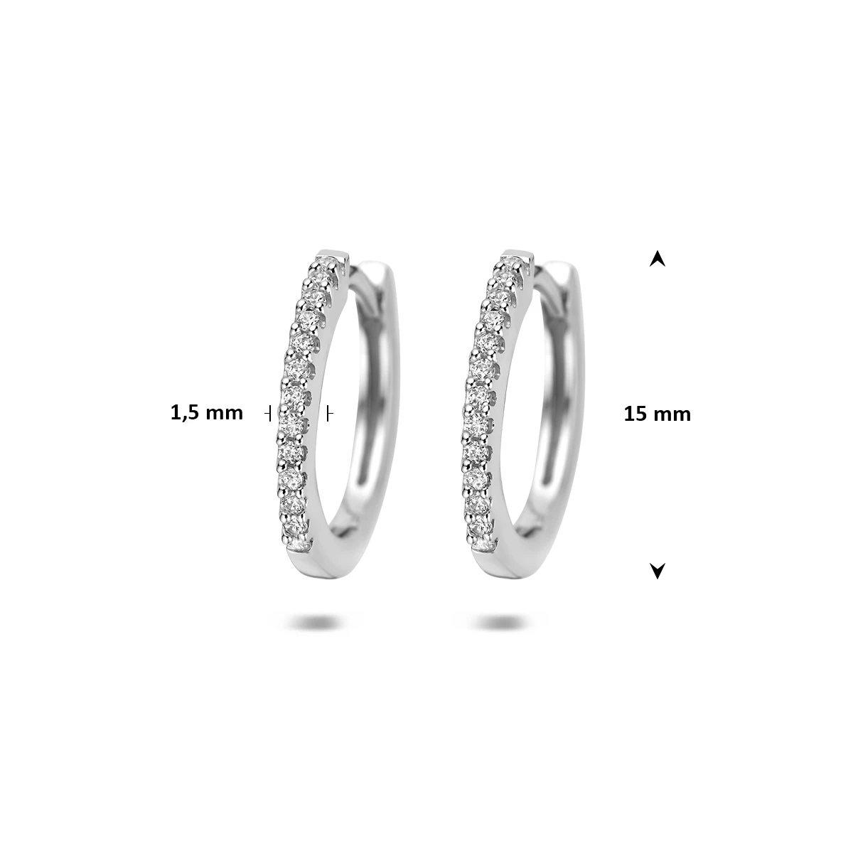 klapoorringen zirkonia 15 mm zilver gerhodineerd